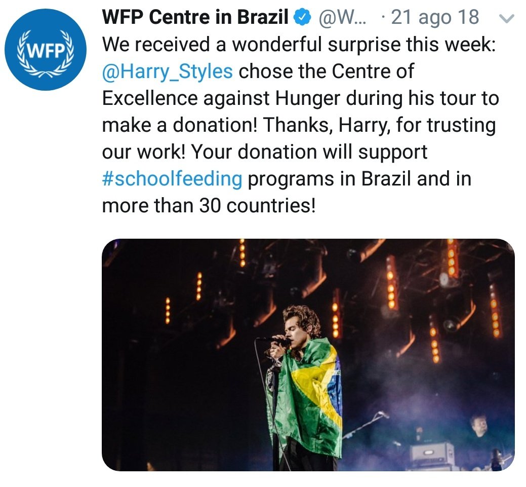 Harry donated to 'Centre of Excellence against Hunger', launched jointly by the WorldFoodProgram&Brazil as a powerhouse of solutions for the defeat of hunger & malnutrition. A South-South bridge for food & nutritional security & to meet the objectives of Sustainable Development.
