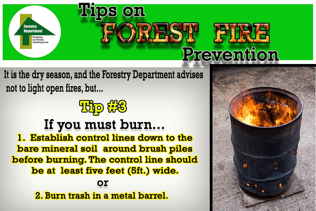 ForestryDeptJa's tweet photo. Prevent forest fires by creating control lines around waste before burning, or burn your trash in a metal barrel. 

#ForestryDeptJa
#firepreventiontips
#fireline
#controlburning https://t.co/qFwx85b3ih