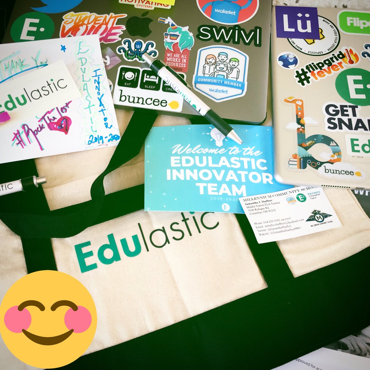 SamanthaShaffn2's tweet photo. Thank you #edulastic for another awesome swag package! I truly love working for SnapWiz and Edulastic; including being on the #EdulasticInnovatorTeam for the second year in a row! #datadriven #googleapps #assessment #edtechchat https://t.co/84OUZje3FC