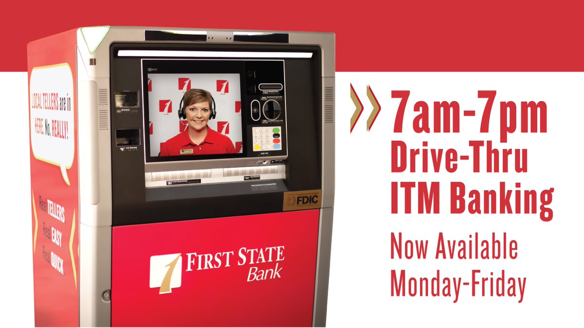 🕖❗Have you heard?! You can now enjoy drive-thru ITM banking from 7am - 7pm Weekdays and 8:30am-12:30pm Sat.!

Learn more and visit our ITMs today: ow.ly/1l8l50v6fdD