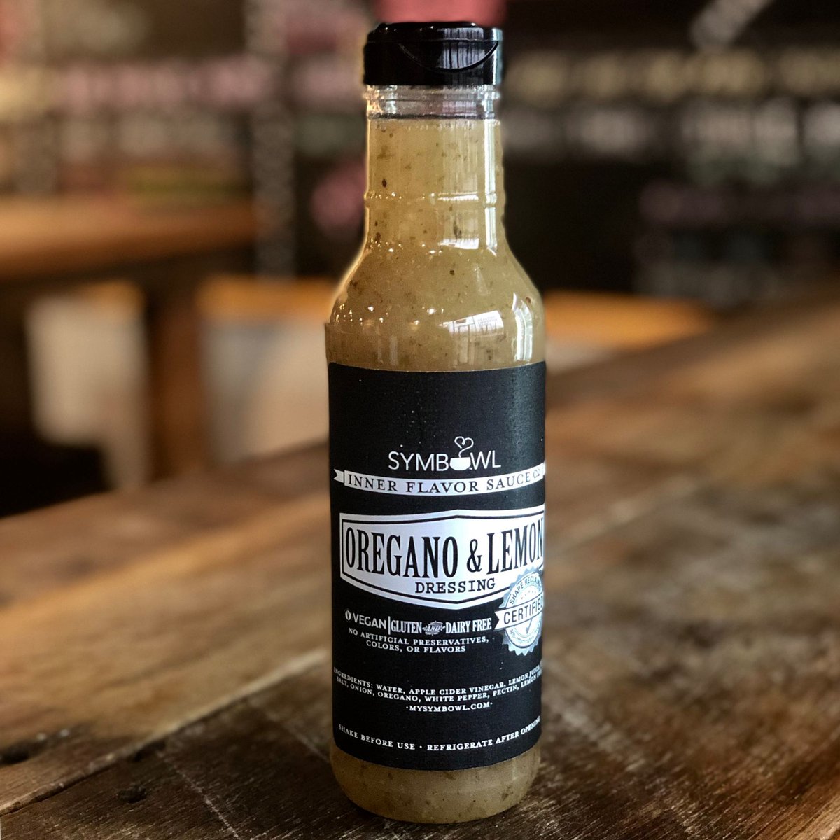 Oregano and Lemon Dressing

Ingredients: apple cider vinegar, lemon juice, sea salt, onion, oregano, white pepper, pectin, and lemon peel.