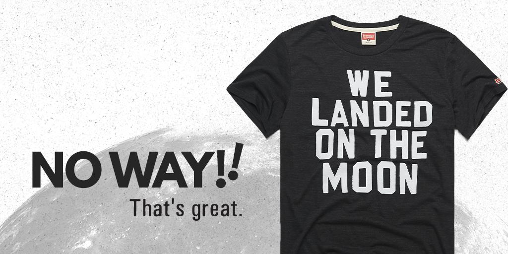 HOMAGE's tweet photo. Celebrate #MoonLanding50 and RT for a chance to win this tee paying homage to Neil &amp; The Boys AND one of the greatest film quotes of all time. 

https://t.co/13RI6WtZqZ https://t.co/dJXVERZmV9