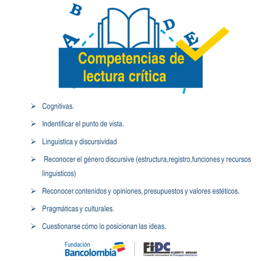 LasletrasvanCol's tweet photo. #TipsDeLasLetras nuestro tip numero dos, es sobre  las competencias de la lectura crítica. Etiqueta a un amigo a quien le sea útil esta información. #LasLetrasVanPorColombia #Tips Fundación Alberto Merani - Proyectos Especiales https://t.co/yETHquaeOw