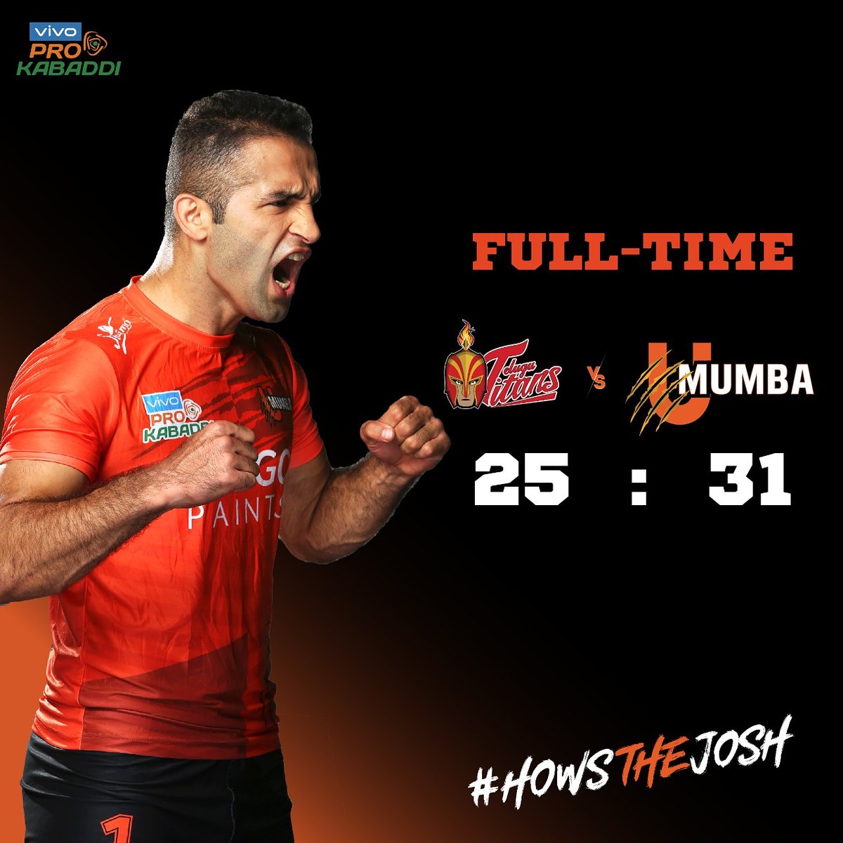 Second half proved to be much tougher but we held our nerves. Here's to our first win of season 7! 
 
#UMumba #MeMumba  #Mumboy #VivoProKabaddi  #HowsTheJosh #HYDvMUM