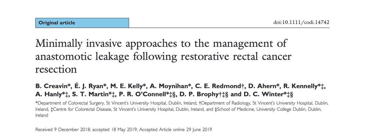 Important work by <a href="/BenCreavin/">Ben Creavin</a> <a href="/des_winter/">Des Winter</a> and team on management of anastomotic leakage following restorative #rectalcancer resection:
rdcu.be/bK5BU

"The overall permanent stoma rate for with AL was 46%"

#colorectalsurgery #colorectalresearch