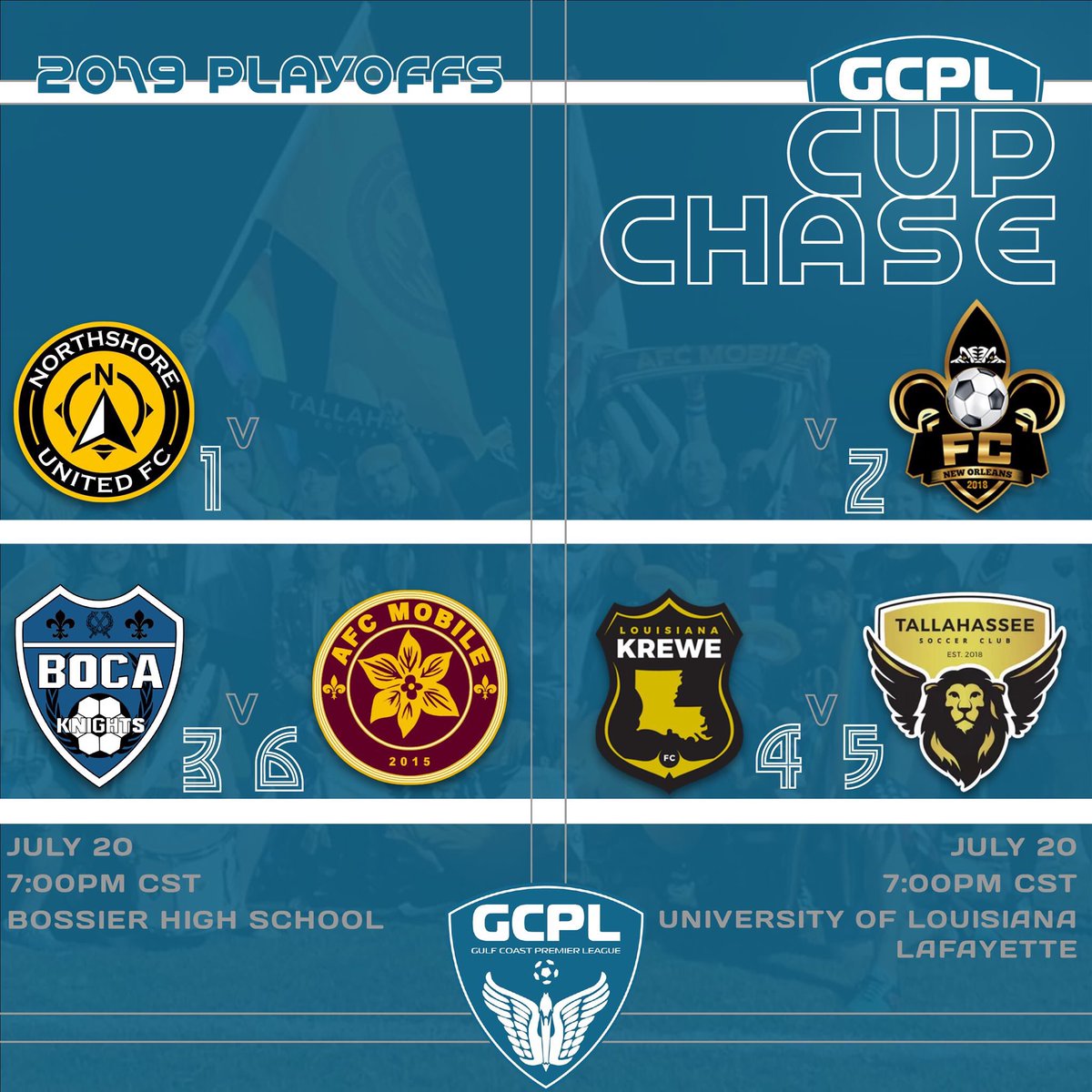 Good luck to all the teams taking part in the <a href="/GCPLsoccer/">Gulf Coast Premier League</a> playoffs today, hoping to see you soon. 😘