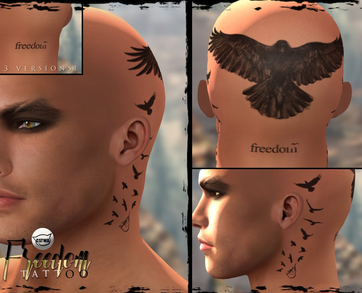 Silent Alchemi Mancave Starts 17th T Co F8ka3jkpvt Freedom Catwa Head Tattoo Unisex Tattoo For Catwa Birds Flocking Up The Side Of The Head A Giant Winged Display Of Flighty Power At