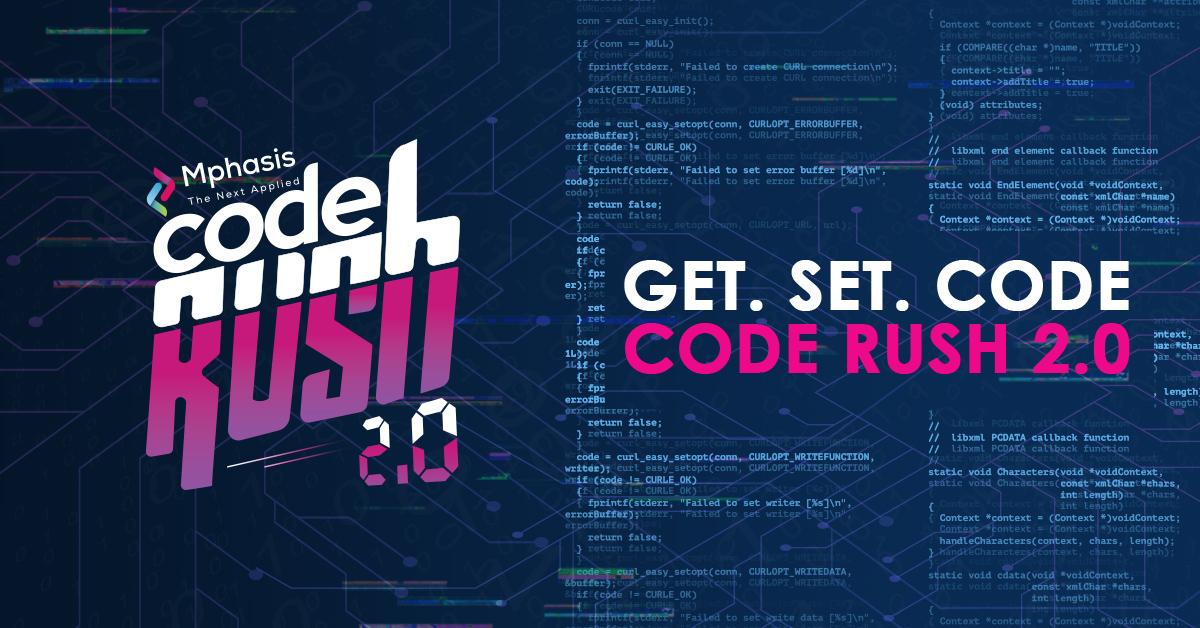 MphasisCareers's tweet photo. Code Rush 2.0 is a coding challenge with a mix of fun, learning and lots of coding. Participate today and stand a chance to get hired by Mphasis! https://t.co/0EB2XkAHWp
#MphasisCodeRush #CodingChallenge https://t.co/2pX2978atG