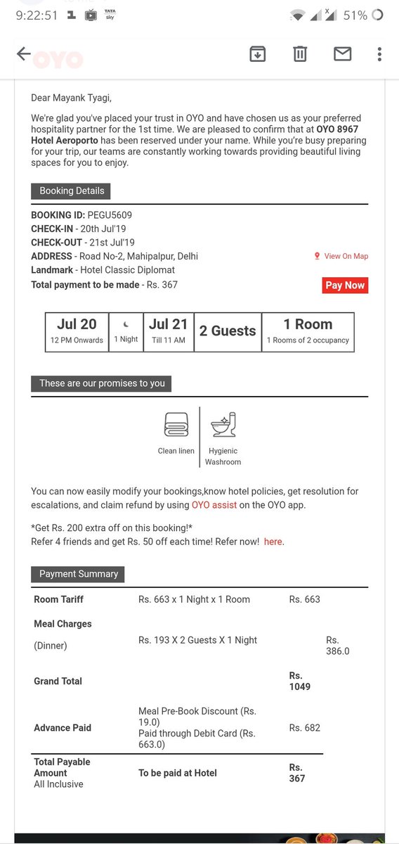 visiontoeat's tweet photo. @oyorooms @riteshagar  see The duration of hold hotel people are asking me 400 more than what I have already pre paid bcoz their tarrif is high, settle it with them. Also I added 2 guest dinner meal for 367 &amp; they are asking me 780 for it #cancelit &amp; refund 400 to them. PEGU5609 https://t.co/EqC89PtrxM
