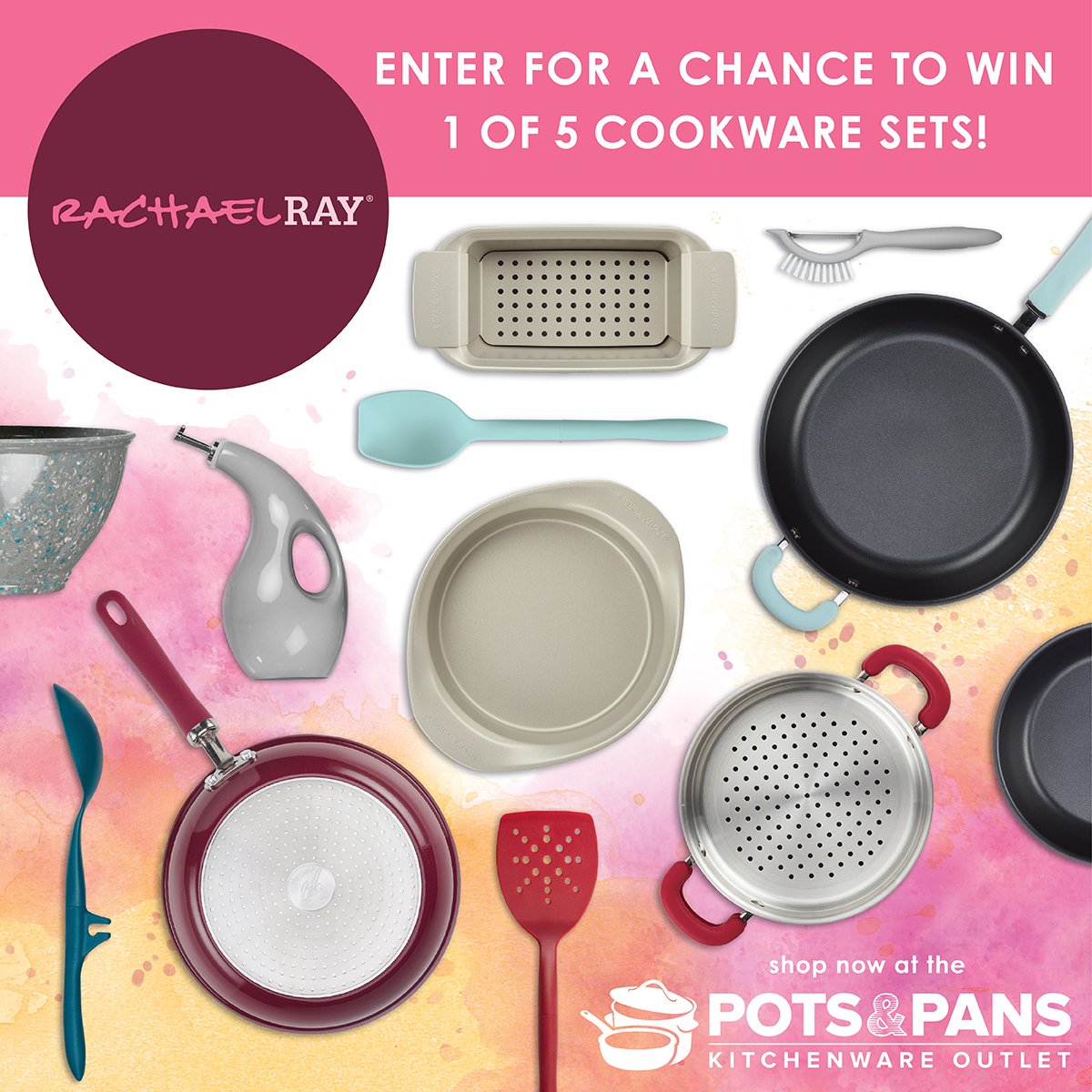 PotsandPans's tweet photo. A MUST-ADD to your #CreateDelicious kitchen get-up – enter for a chance to win a @rachaelray Create Delicious cookware set with PlatinumShield™ Technology Nonstick: https://t.co/4v2IOIJVQG. Ends 8/12 https://t.co/YYFjJYGbPO
