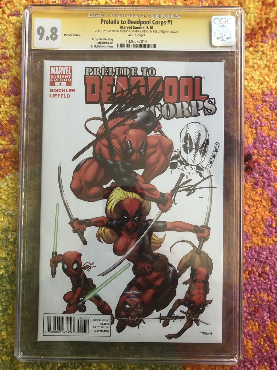 mindfawk's tweet photo. Another amazing find at my LCS! Prelude to #Deadpool Corps signed by industry icons @TheRealStanLee and @robertliefeld with a sketch remarque by Rob! Officially the only item on my possession signed by both. #buylocal #deadpoolsdaddy #ladydeadpool https://t.co/AgDH0pB3LW