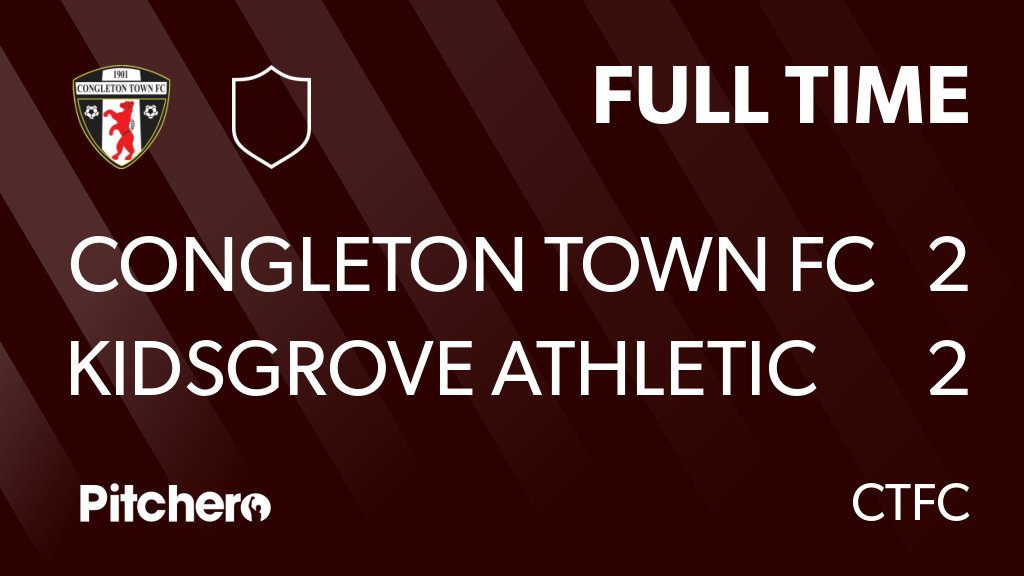 CongletonFC's tweet photo. FULL TIME: Congleton Town FC 2 - 2 Kidsgrove Athletic
#CONKID #Pitchero
https://t.co/DL05aVbPIO https://t.co/1ivcccJ7Uz