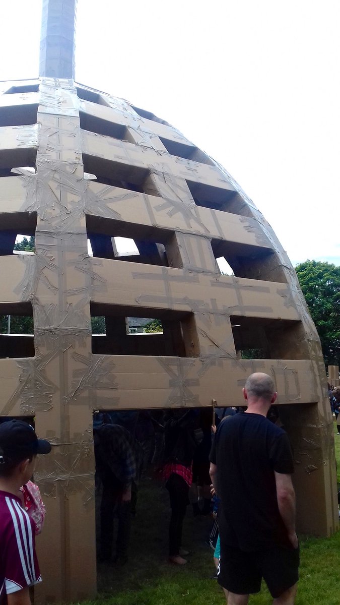 FranceinIreland's tweet photo. The #PeopleBuild by French artist Olivier Grossetête in Eyre Square is in progress! This year's build is the iconic steeple of the Galway Cathedral ⛪️@GalwayIntArts https://t.co/oFLzOZ4gxO