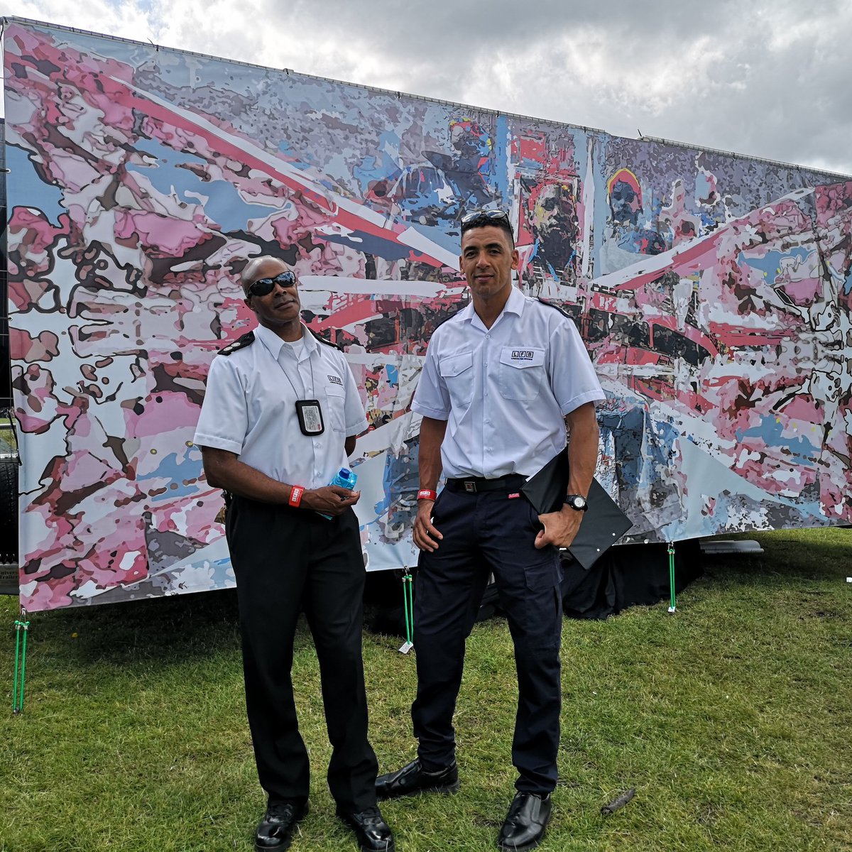 radiatefestival's tweet photo. London Fire Brigade looking cool in front of the Windrush 71 Mural at Lambeth Country Show
#windrush71 #lcs2019 https://t.co/9ErJ5MD6rJ