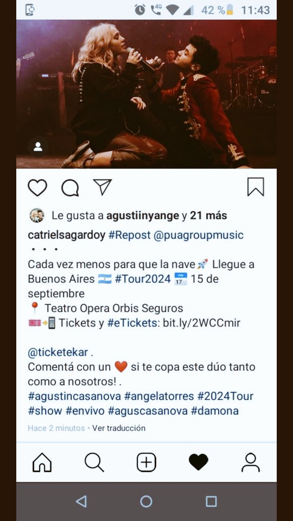 AnaLaur10810353's tweet photo. No veo la hora que llegue ese dia 🚀despega yaaaa en #Argentina #Buenos_Aires #operaorbis @AguCasanova_ @angelatorresok daria mi vida por verlos es mi primera ves y verlos juntos es lo que me llena él alma! #angelatorres #aguscasanova #damona #2024tour #show #EnVivo https://t.co/7HdXUKcyd2