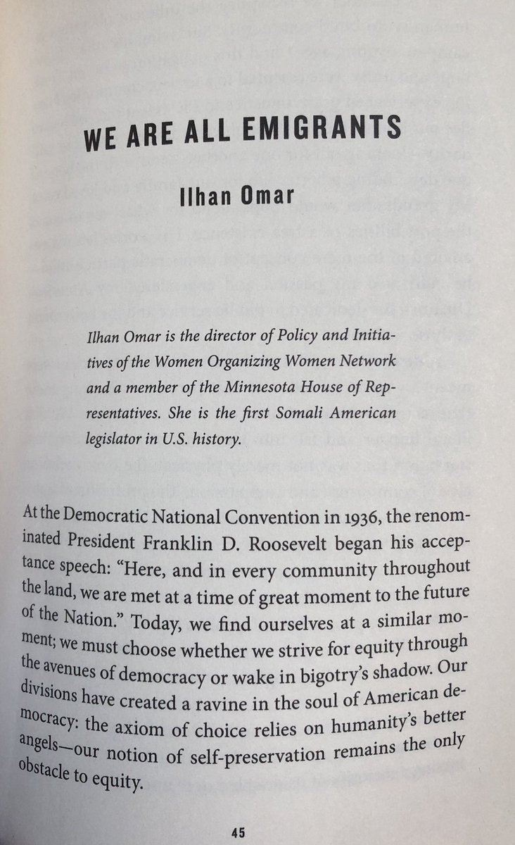 AkhileshMenawat's tweet photo. It seems like an appropriate time to dig up an essay @IlhanMN wrote about intersectional, human-centered change called “We Are All Emigrants”.

It’s from late 2016, soon after she and Trump were both elected for the first time on the same night.

Some highlights (thread): https://t.co/OulnUfQUK6