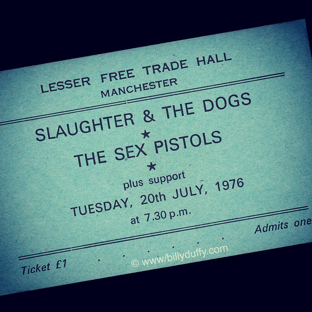 TheBillyDuffy's tweet photo. On this day in 1976… the night that changed my life…

My ticket to see the Sex Pistols

#billyduffy #sexpistols @pistolsofficial #thesexpistols #jonesysjukebox @JonesysJukebox #slaughterandthedogs #buzzcocks #manchester #lesserfreetradehall #1976 #iwasthere https://t.co/mnqfGiTizT