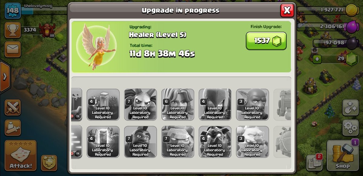 thelovelymissjb's tweet photo. 🙈 #delife #darkelixir Finally done with my DE troops for #th11 . I go to upgrade my #warden but he's already #max #clashofclans 😂😂😂 . At least my DE can now go towards my #AQ and #King @RushedRob https://t.co/LNH5LDxP46