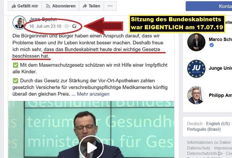 Mikrodelle's tweet photo. @BMG_Bund Komisch nur, dass Herr Spahn das Ergebnis bereits einen Tag VORHER auf Facebook gepostet hat. https://t.co/RqfAbjOyoz