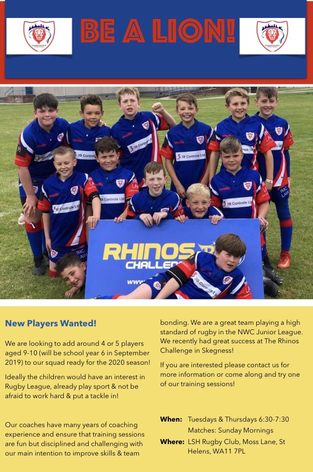 🦁BE A LION!🦁
.
We are looking to grow our squad in preparation for the 2020 Rugby Season! We are a good, strong &amp; hard working team! DM or email liverpoollionsu10s@gmail.com for more info or come along to one of our training sessions! #liverpoollions #rugbyleague 🏉🦁
