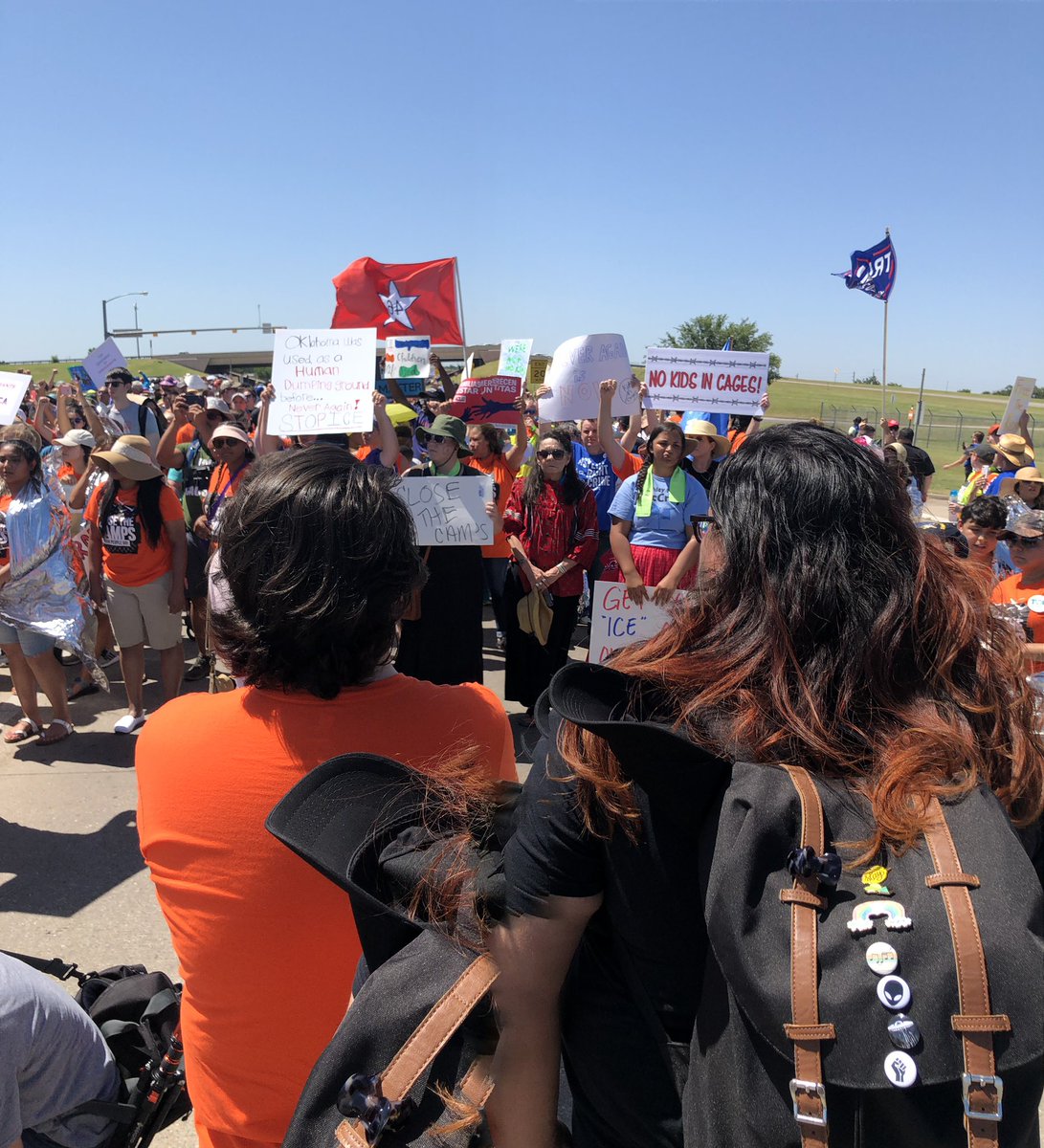 JIVazquezOK's tweet photo. Protestors have arrived at the gates of #FortSill. #CloseTheCamps https://t.co/1pADOcO4QF