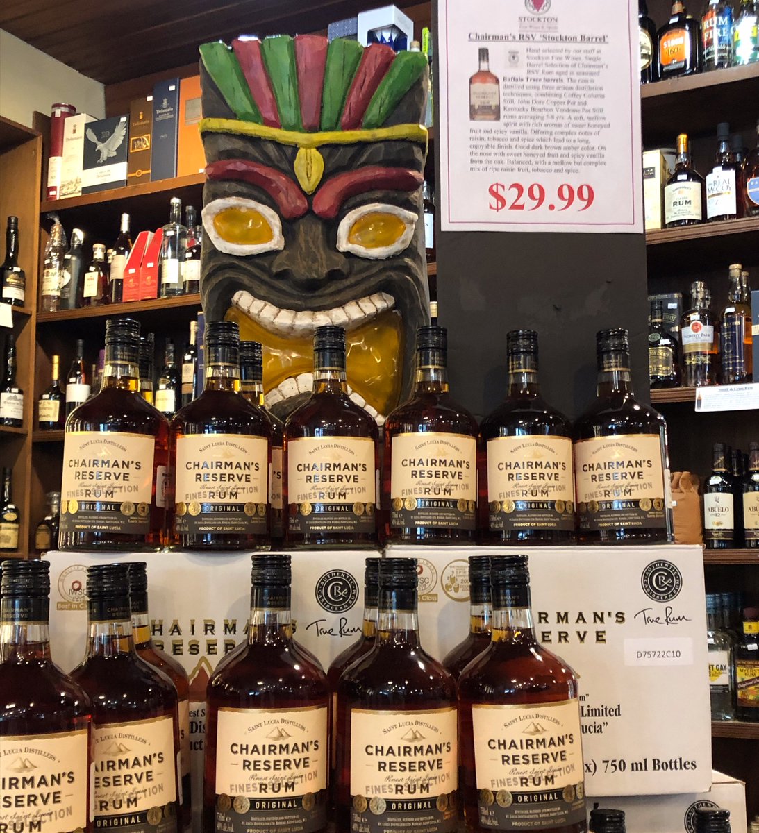 Hand-selected by our staff at Stockton Fine Wines, this single barrel selection of <a href="/ChairmanReserve/">ChairmansReserve Rum</a> RSV Rum is aged in seasoned Buffalo Trace barrels and distilled using three artisan distillation techniques. Limited quantities!