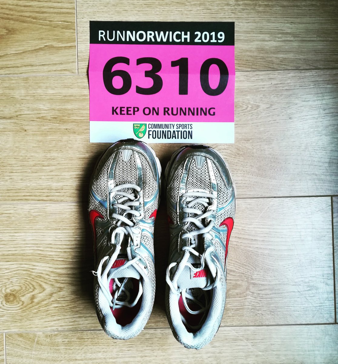 Right, so this is happening tomorrow... I'm joining 7,499 other people to run 10km through the centre of Norwich with <a href="/runnorwich/">Run Norwich</a> My bib shows how little of a clue I have, when asked what I wanted written on it, I thought motivational phrase not my name....oops! #RN19