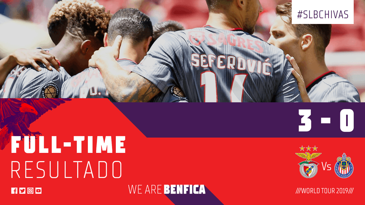 SLBenfica's tweet photo. @RaulDeTomas9 @rafa18oficial #SLBChivas | ⏹ Termina o encontro! | Acompanha tudo no nosso Game Hub ➡ https://t.co/WPDxYyjteU https://t.co/c2LlBFZG1m