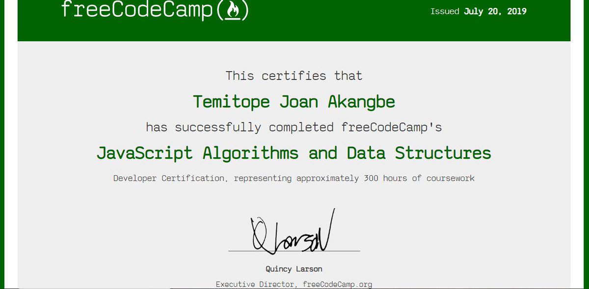 JoanTemitope's tweet image. A wise man once told me &quot;Don&apos;t stop at one&quot;. I thought, let&apos;s make it a series! It only got better @freeCodeCamp #JavascriptDeveloper #DeveloperCertification #ontothenextone