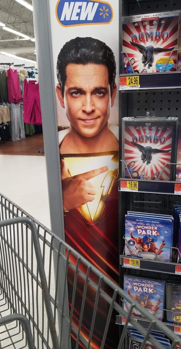 KatieKat_D's tweet photo. #Shazam must have really liked Dumbo if he’s encouraging us to buy it instead of his own movie @ZacharyLevi https://t.co/t55Zjet6Tj