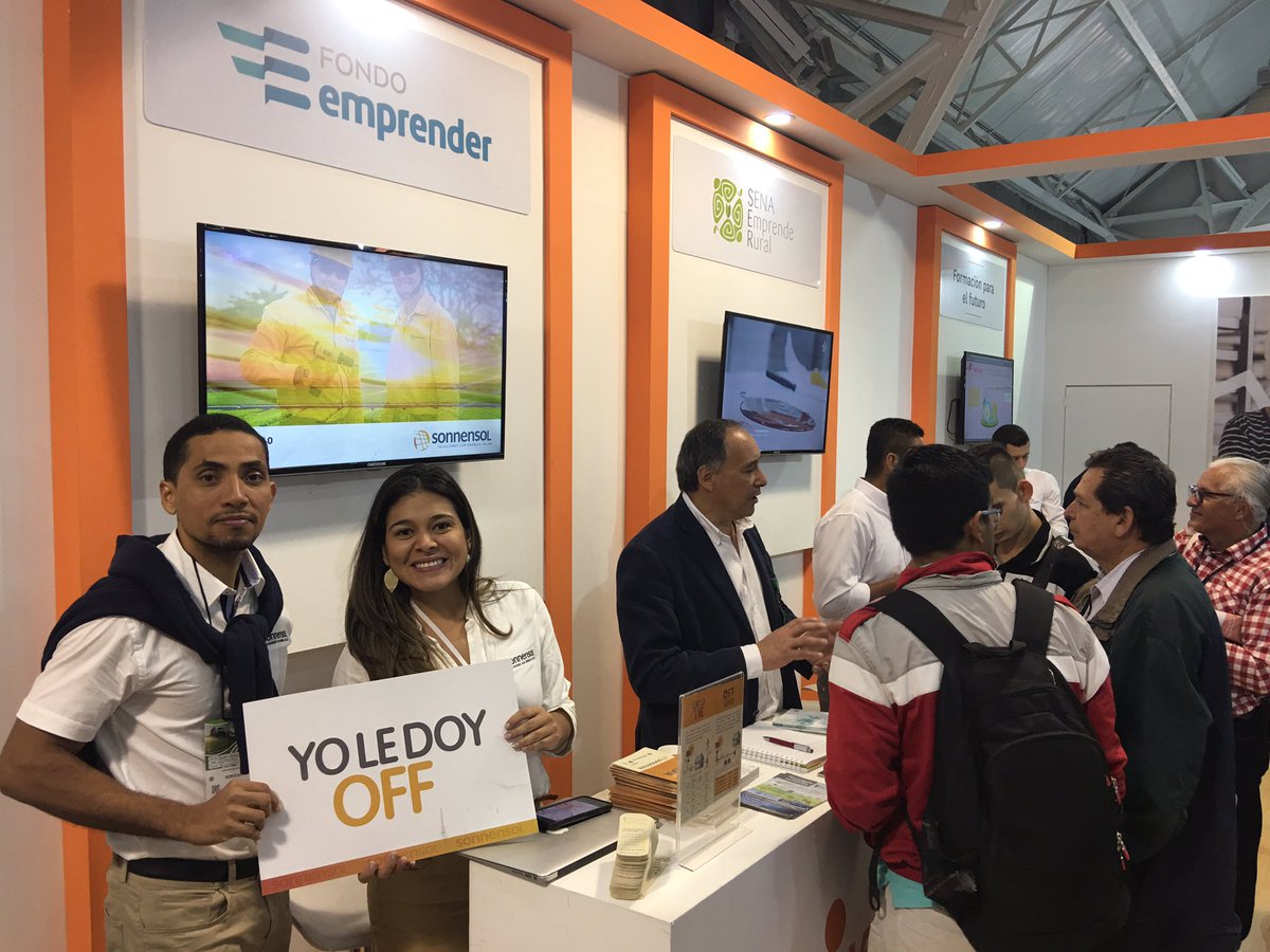 wdaza's tweet photo. Si vas a #Agroexpo 2019 te invitamos a visitar @sonnensol1 empresa apoyada por #FondoEmprenderSENA . Búscalos en el stand del @SENAComunica en Pabellón 1 nivel 1 . Unete a la campaña #YoledoyOff . #SENAAlCampo #SENAEmprendeRural https://t.co/Q26vwVY0fg