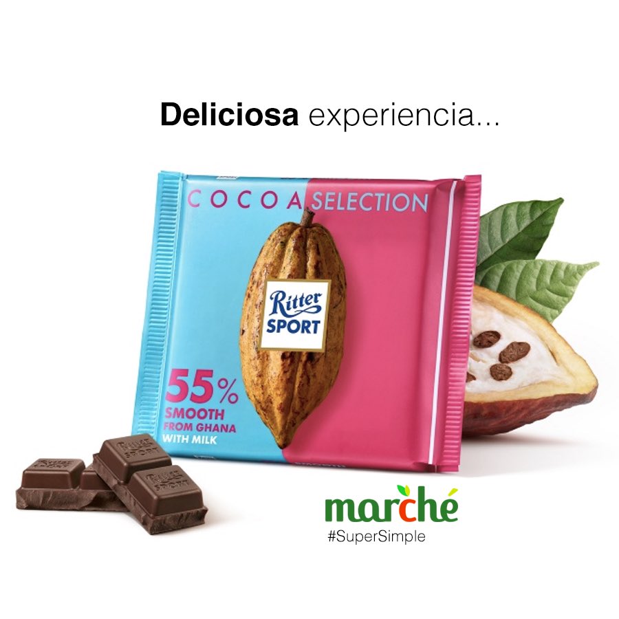 MarcheSuperRD's tweet photo. Pura cocoa, en 3 deliciosos nuevas variedades:
- Smooth, 55% cocoa de Ghana
- Fine, 61% cocoa de Nicaragua.
- Intense, 74% cocoa de Perú.
Encuéntralos en nuestras góndolas y disfrútalos sin remordimientos. #RitterSport #SuperSimple https://t.co/5yqIlPMDjb