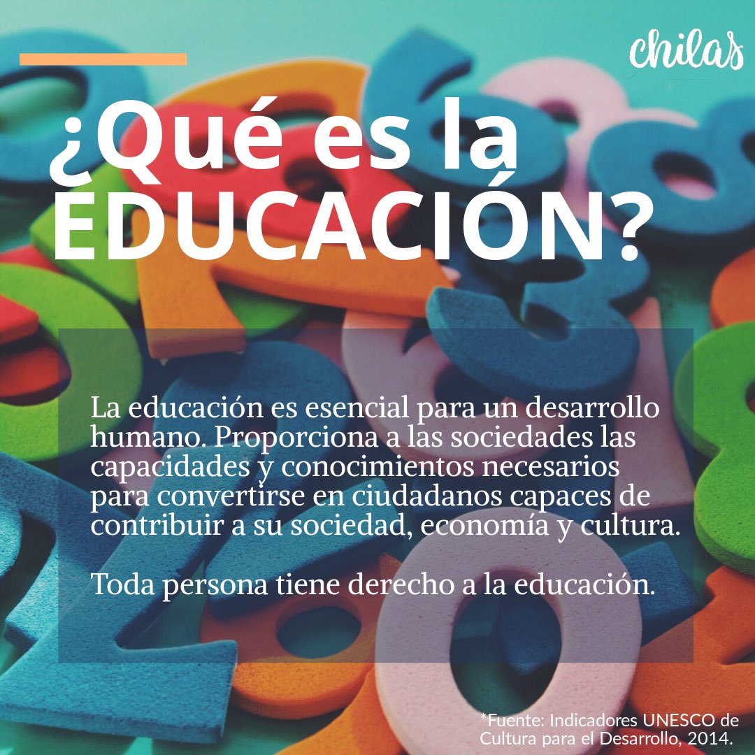Chilashn's tweet photo. Según Indicadores UNESCO de Cultura para el Desarrollo la proporciona a los individuos y las sociedades las capacidades y conocimientos críticos necesarios para convertirse en ciudadanos empoderados, capaces de adaptarse al cambio y contribuir a su sociedad, economía y cultura. https://t.co/RrZmLalFaG