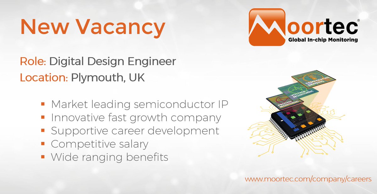 moortec's tweet image. Are you a Digital Design Engineer looking for a new challenge? 

Find out about this vacancy at moortec.com/company/career… or email careers@moortec.com 

#Semiconductor #IPDesign #DigitalDesign #ElectronicsEngineering #ElectronicsEngineeringJobs