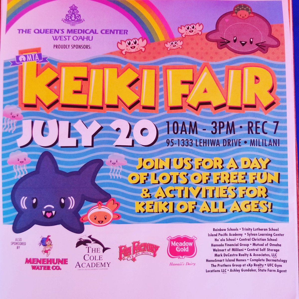 Come down to the Mililani Town Center's Keiki Fair today from 10-3pm at Rec Center 7. There will be lots of fun activities, bounce houses, and yummy food!

#MeadowGoldHI #LaniMoo #aysosection7 #TruMoo #madelocallywithaloha