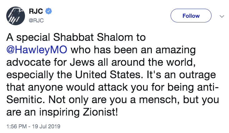 elivalley's tweet photo. It doesn't get much clearer than this. One side celebrates Jewish history, memory, conscience, and values, the other celebrates a Nazi-lite speech by a white supremacist movement working to destroy us. @RJC is a lethal danger to American Jewry. https://t.co/aRgxiMADqT