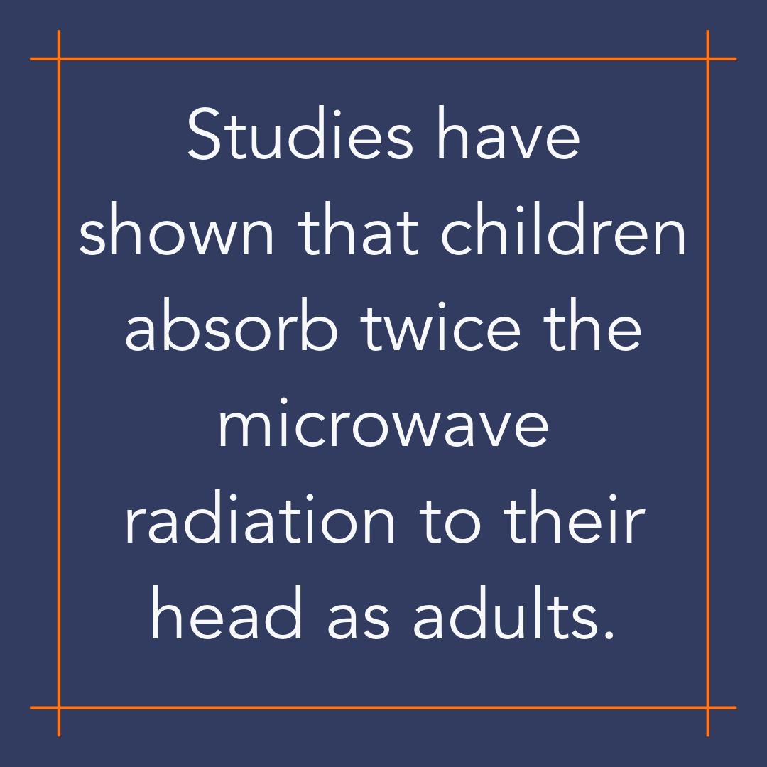 Studies have shown that children (compared to adults) absorb twice the microwave radiation to their head and up to three times to the areas of their brain known as the hippocampus and hypothalamus.