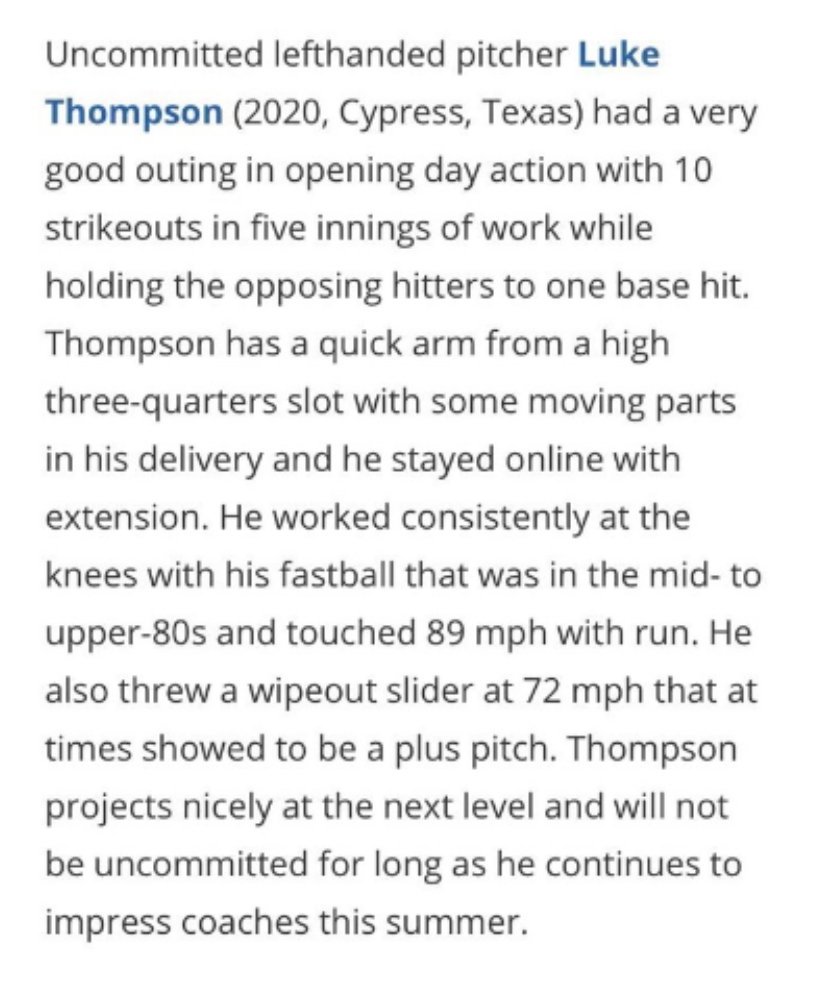 CCS__Baseball's tweet photo. Nice write up about one of our Warriors. But missing is that he is an incredible young man, hard worker, great teammate, and very coachable! Excited for your future @luke12thom! https://t.co/5bYFBhGR14