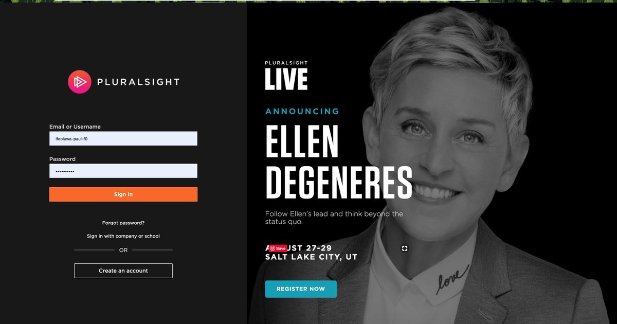 Awesomepaul007's tweet photo. Really 😀 .. Seeing @TheEllenShow on my pluralsight login page was a shock... I love her, and all she does on her show... She makes me smile even when i'm down ... thanks for been a #JoyToTheWord @TheEllenShow ... LOVE YOU. Hope I get to see you one day if you come to Nigeria. https://t.co/po2Oz8n23J