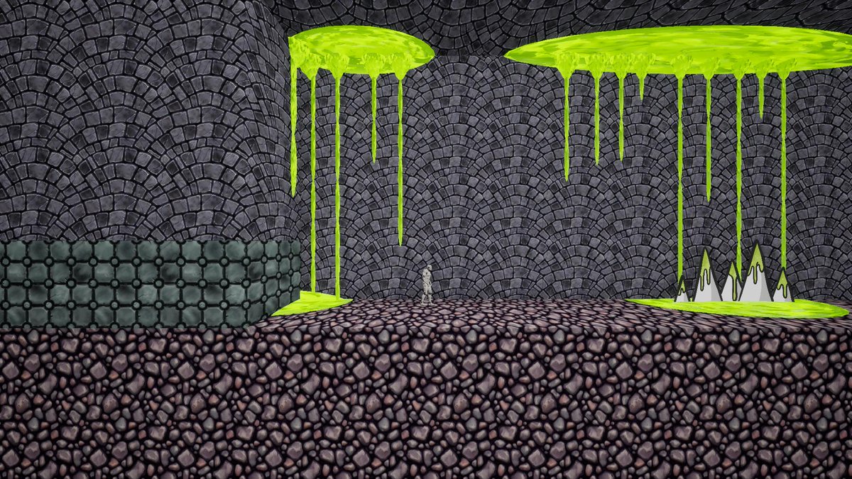 DougGames234's tweet image. I'm starting to work on the background for the demo. I think the slime effect is pretty neat 😀. Having the tiles elongated in the first picture looks cool but silly also. 

#indiegamestudio #indiedeveloper #screenshotsaturday #Pixel #AnimeArt #videogames  #indiedev  #gamedesign