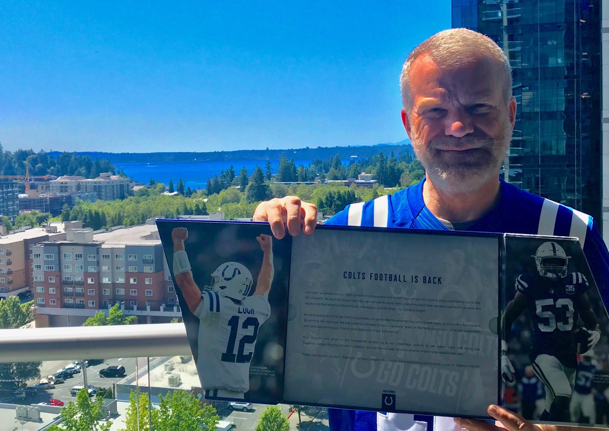 JeffreyStroebel's tweet photo. Colts season tickets have made their way to the beautiful Pacific Northwest where we are experiencing a a sunny, warm summer day. It may get to 75 degrees π #ColtsSTM #BellevueWa β¦@Coltsβ© https://t.co/5NO8AjaKl9