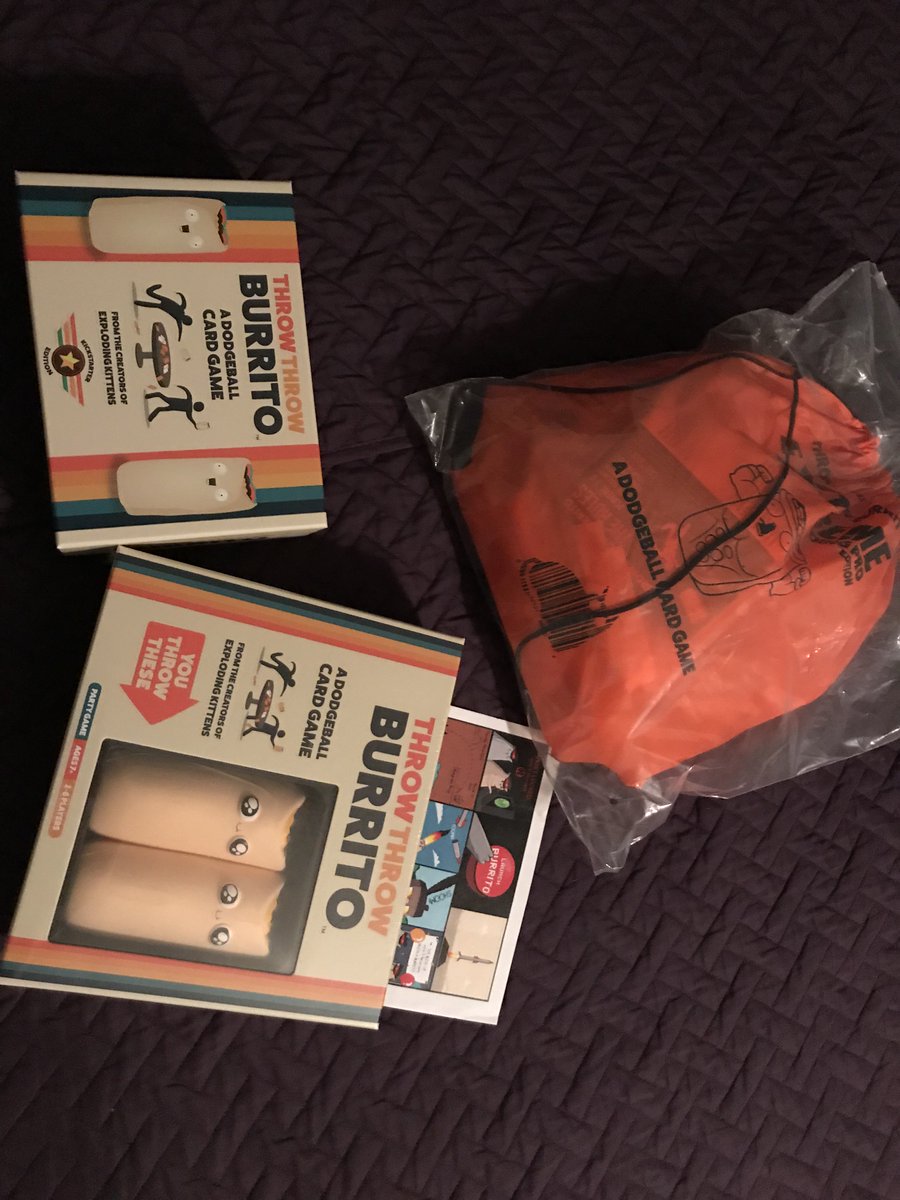 ArrantSquid's tweet photo. @gameofkittens - Getting my full Throw Throw Burrito game today was the best day before birthday present ever! I cannot wait to throw these at my children!!! (They’ve already thrown them at me, so payback is in order) https://t.co/kjKY9HmRr7