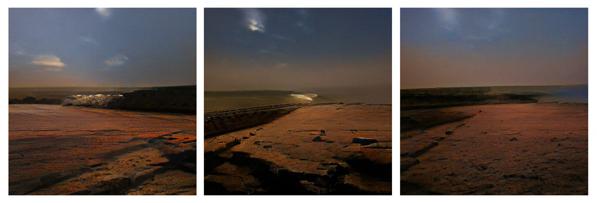 Sunset on the  Shield Wall, a rocky geographic feature that protect the city from the full force of the planet's coriolis storms. 