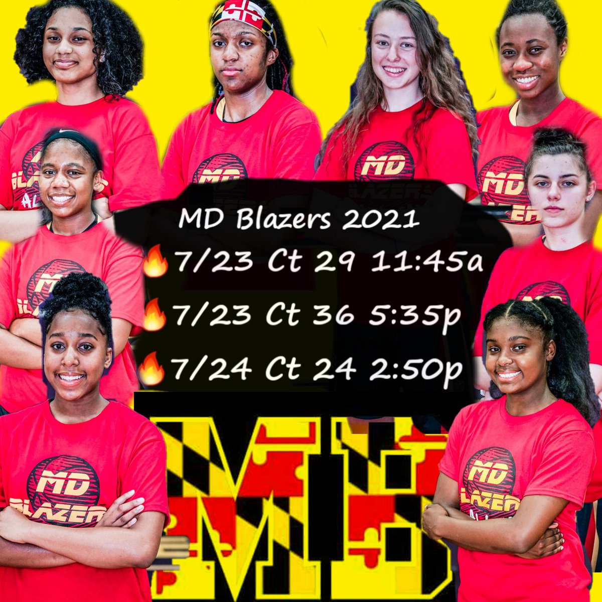 MD Blazers 2021 catch us #live👀@ChampionshipATL Countdown to Showdown!!! 7/23-25 ALLin🔥 #weready💯‼🏀💦BLAZERpride 

2021 #Onyx Pool Play
🔴 7/23 ct 29 11:45a
🔴 7/23 ct 36  5:35p
🔴 7/24 ct 24  2:50p