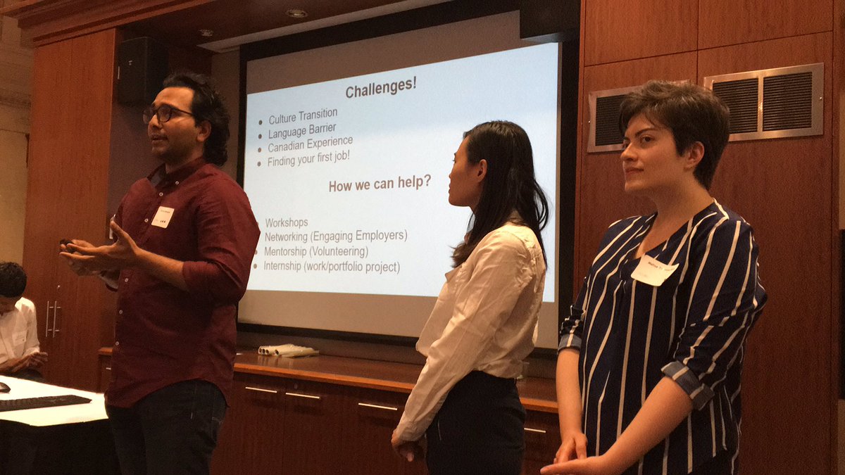 IEC_BC's tweet photo. Team Career Dating is the first group to pitch! Solutions to newcomers’ challenges to employment:
> Workshops
> Networking
> Mentorship
> and a Career Dating program
#IECBCPowerHack #HackSkills https://t.co/W7yQl72GPC