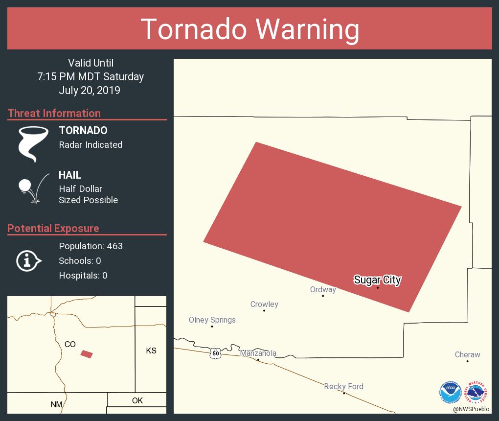 Tornado Warning continues for Sugar City CO until 715 PM MDT NWS