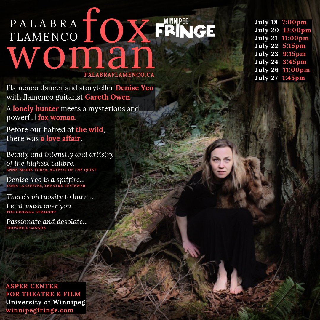 PalabraFlamenco's tweet photo. Have you seen Fox Woman? Add your patron review: https://t.co/8dD64Hc0A5
#wpgfringe #wpgtheatre #wpgdance #wpgmusic #wpgevents @WinnipegFringe #winnipeg #wpg https://t.co/0Lz63ZD5o8