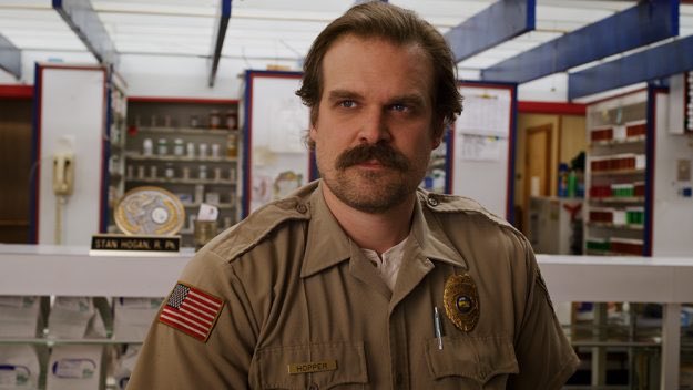 DrewByus's tweet photo. David Harbour playing a character named Alexi. How ironic #MarvelSDCC #StrangerThings https://t.co/YeoCWEMRpR