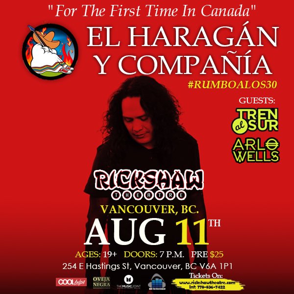solsticeimage's tweet image. Ya salieron a la venta los boletos !

El Haragan y compañía traerán tremenda fiesta de rock en español el próximo 11 de agosto en el Teatro Rickshaw de Vancouver.

Abriendo el evento: Tren al Sur éxitos en español y Arlo Wells, rockeros de Vancouver.

eventbrite.ca/e/haragan-y-ci…