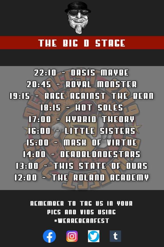 Stage times for this weekend's Beanfest. We're ready, are you?
#beanfest
